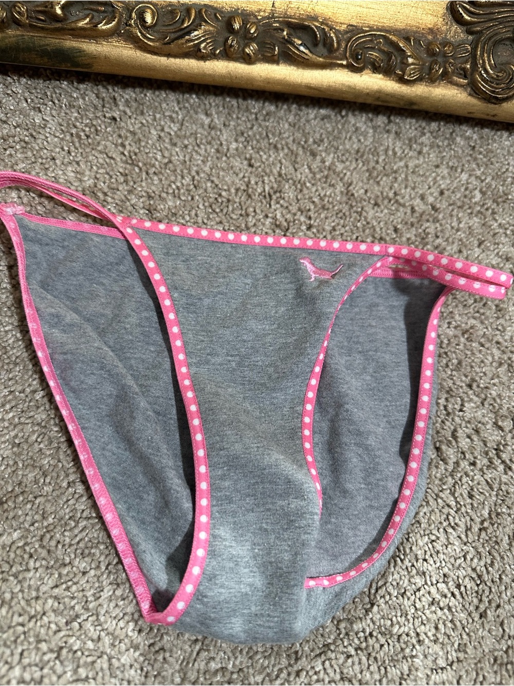 New Vintage Pink Victoria's Secret 2005 Gray Pink Polka Dot Bikini Size XS